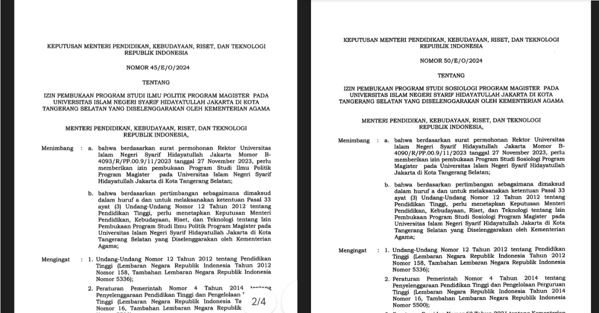 UIN Jakarta Peroleh Perizinan Program Magister Sosiologi dan Ilmu Politik